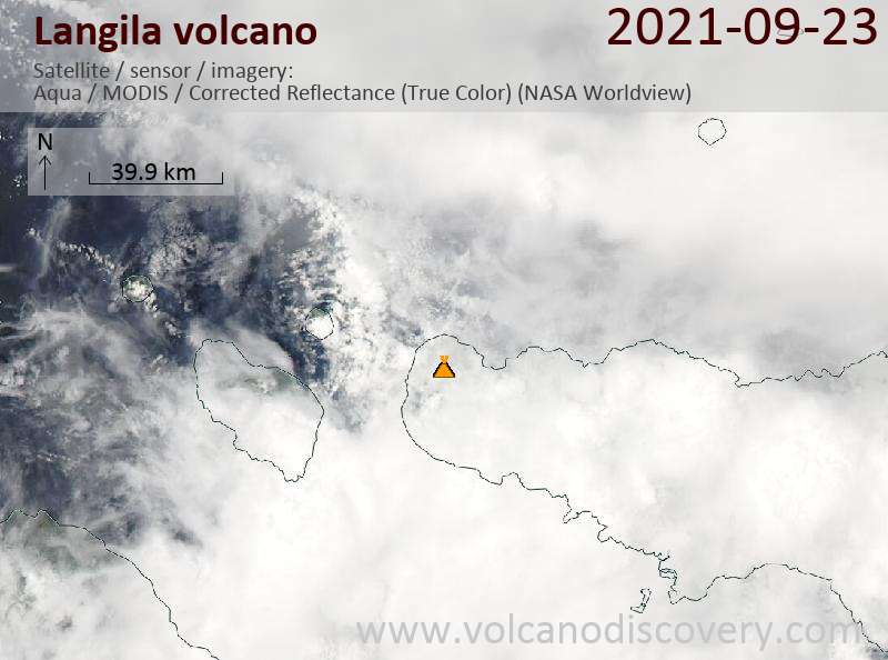 Satellitenbild des Langila Vulkans am 23 Sep 2021