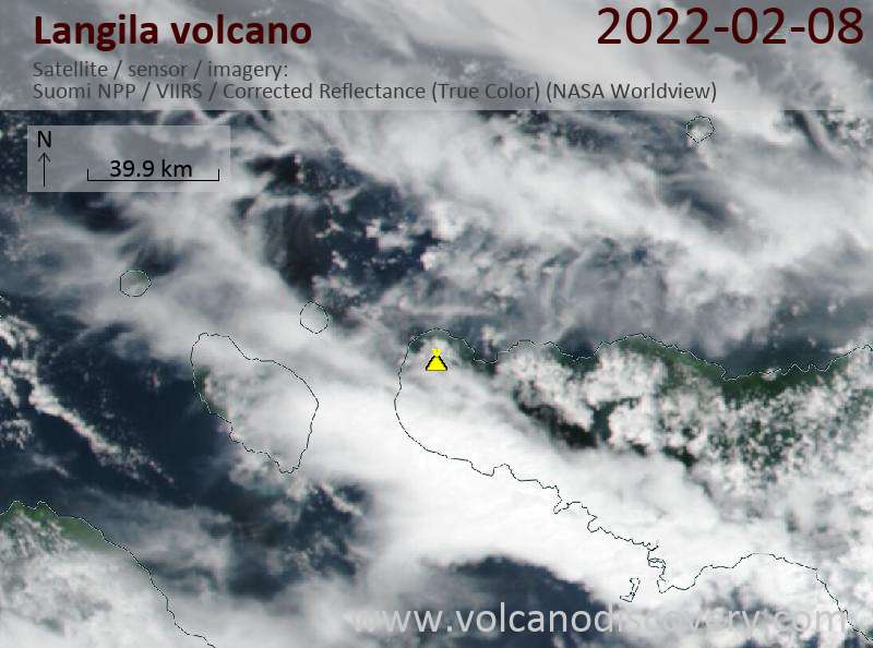 Satellitenbild des Langila Vulkans am  8 Feb 2022
