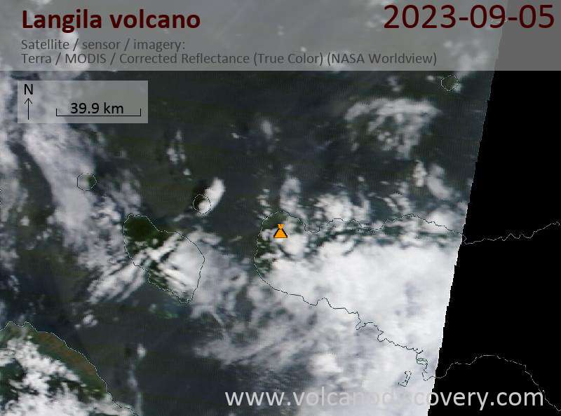 Satellite image of Langila volcano on  5 Sep 2023