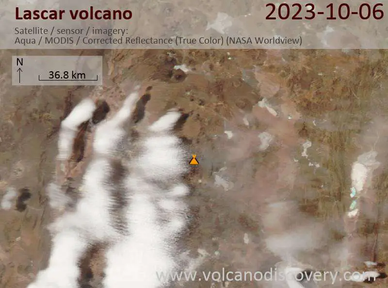 Satellite image of Lascar volcano on  6 Oct 2023