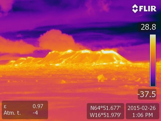 A FLIR thermal image taken on 26 February 2015 revealed that some thermal convection could still be detected at the eruptive site  but that this heat is not great compared to earlier images.