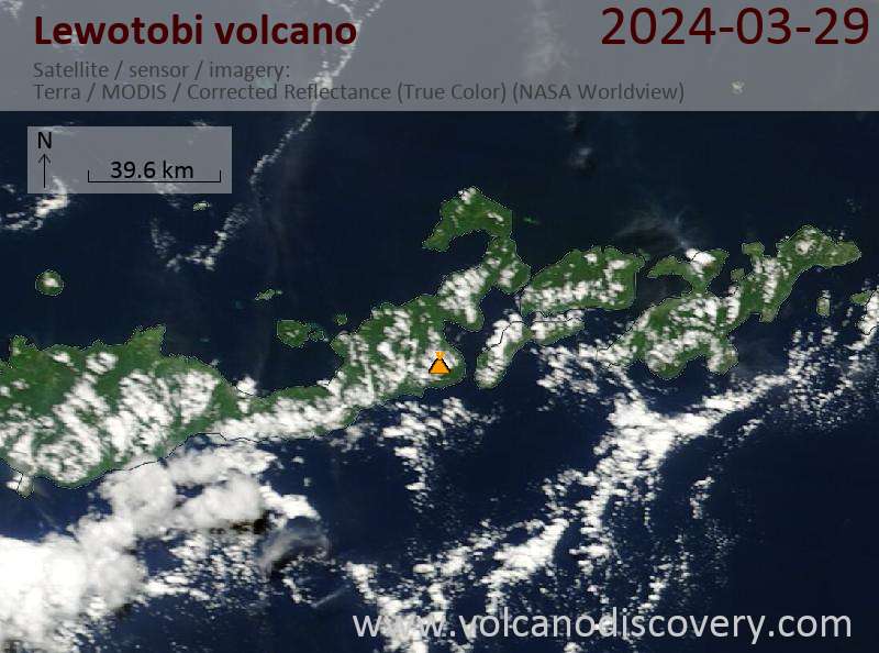 Satellite image of Lewotobi volcano on 29 Mar 2024