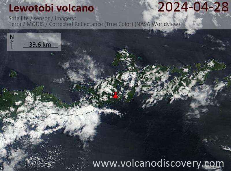 Satellite image of Lewotobi volcano on 28 Apr 2024
