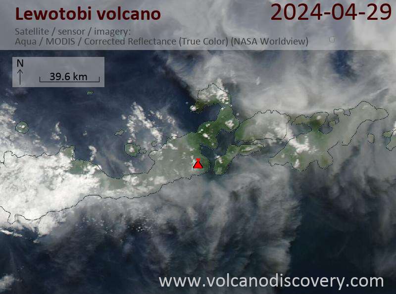 Satellite image of Lewotobi volcano on 29 Apr 2024