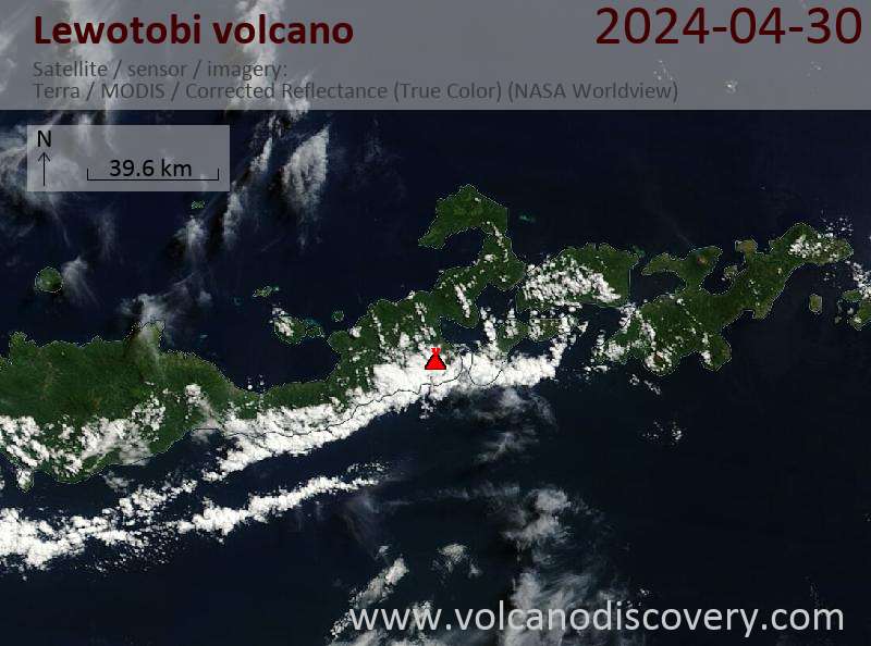 Satellite image of Lewotobi volcano on 30 Apr 2024