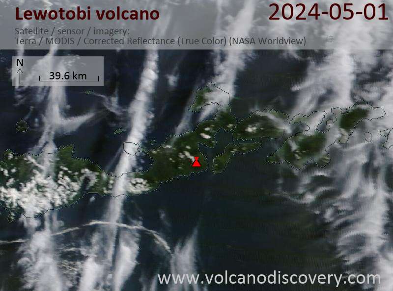 Satellitenbild des Lewotobi Vulkans am  1 May 2024
