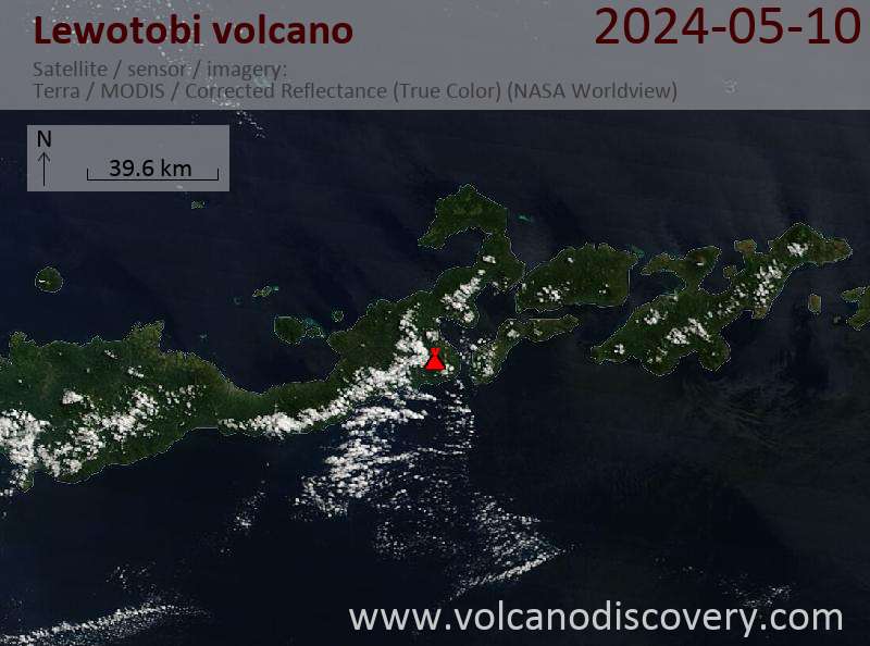 Satellitenbild des Lewotobi Vulkans am 10 May 2024