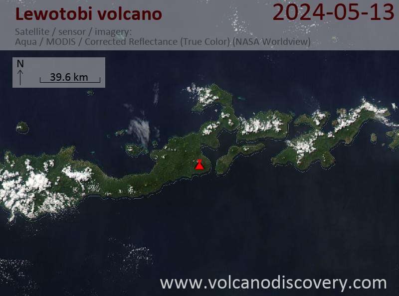 Satellite image of Lewotobi volcano on 13 May 2024