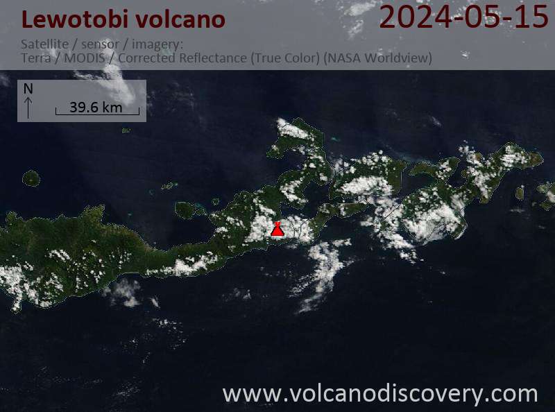 Satellitenbild des Lewotobi Vulkans am 15 May 2024