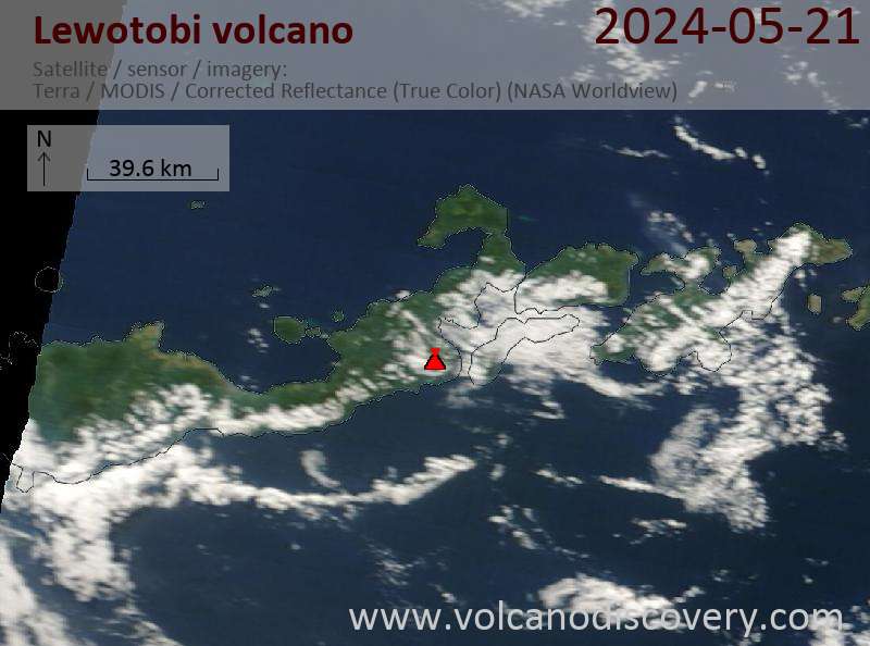 Satellite image of Lewotobi volcano on 21 May 2024