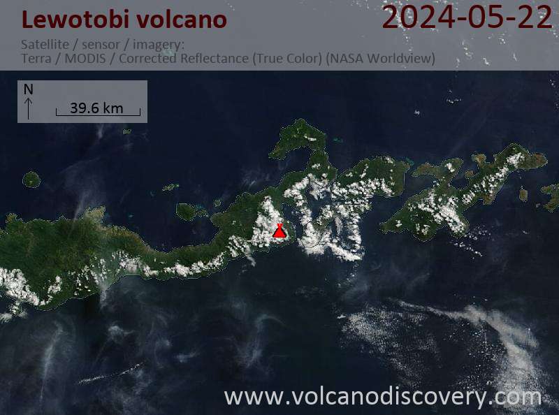Satellitenbild des Lewotobi Vulkans am 22 May 2024