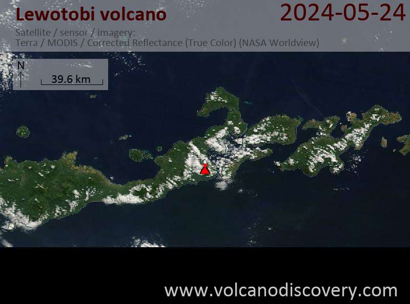 Satellitenbild des Lewotobi Vulkans am 24 May 2024