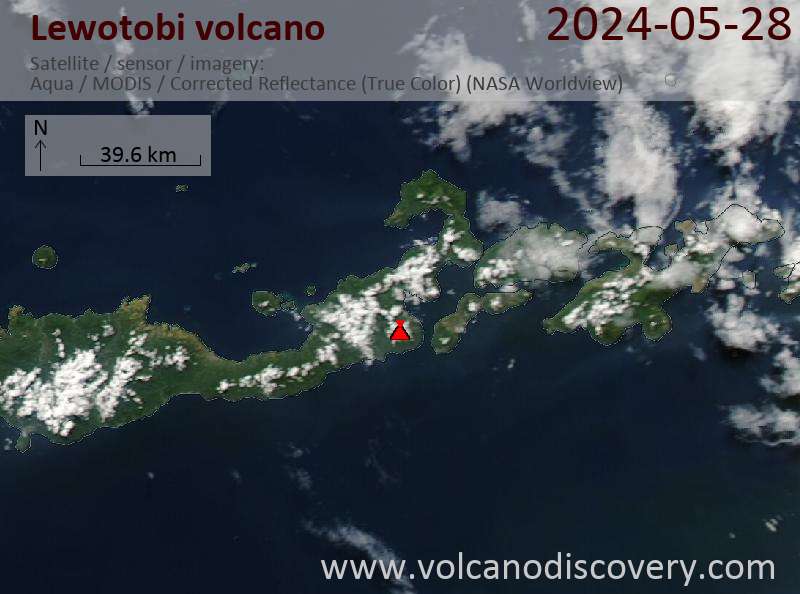 Satellite image of Lewotobi volcano on 28 May 2024