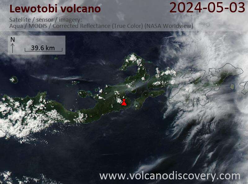 Satellitenbild des Lewotobi Vulkans am  3 May 2024