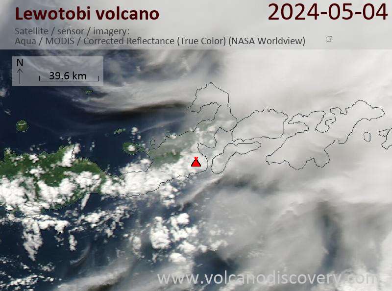 Satellitenbild des Lewotobi Vulkans am  4 May 2024
