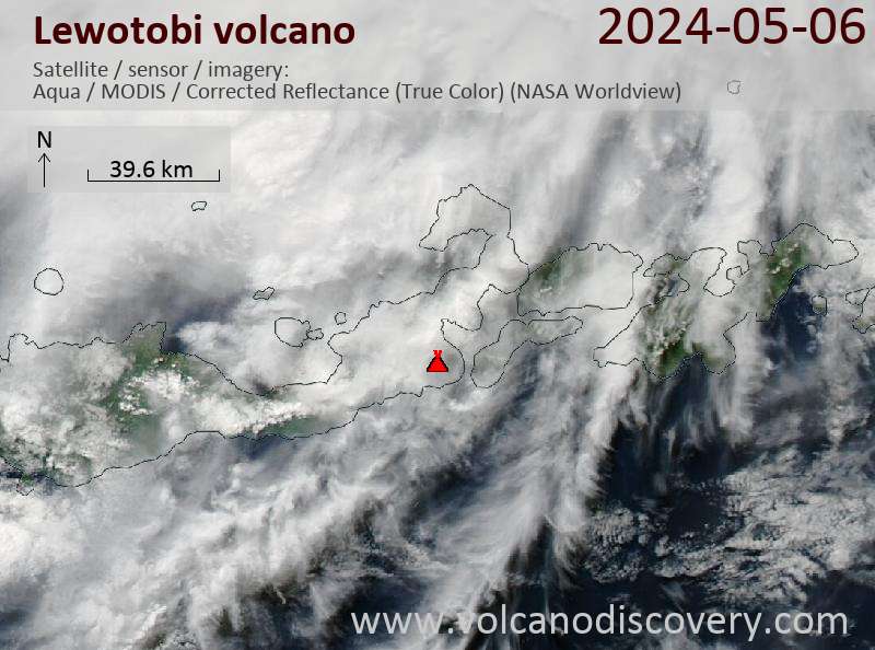 Satellitenbild des Lewotobi Vulkans am  6 May 2024
