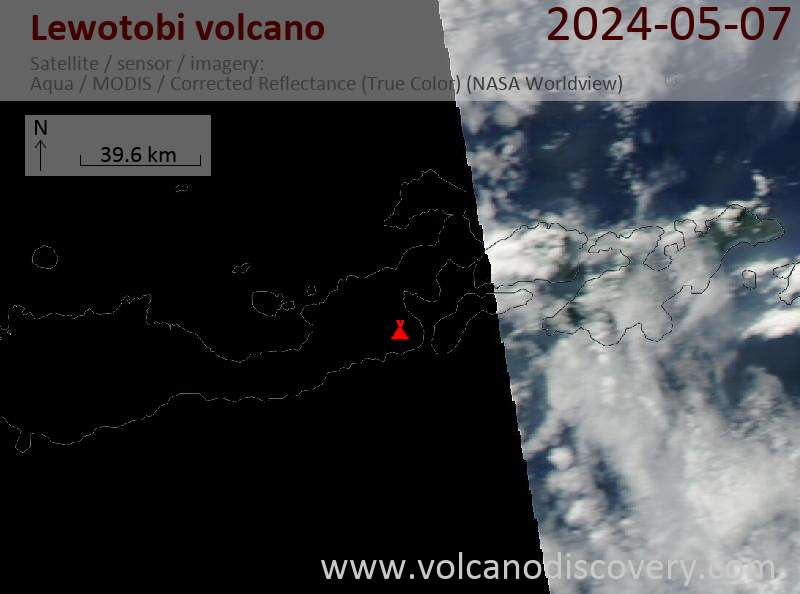 Satellitenbild des Lewotobi Vulkans am  8 May 2024