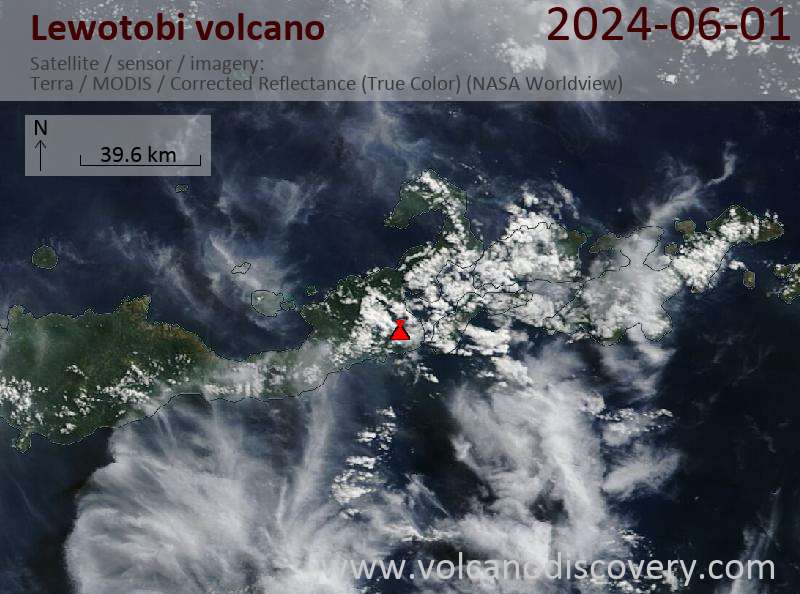 Satellite image of Lewotobi volcano on  1 Jun 2024