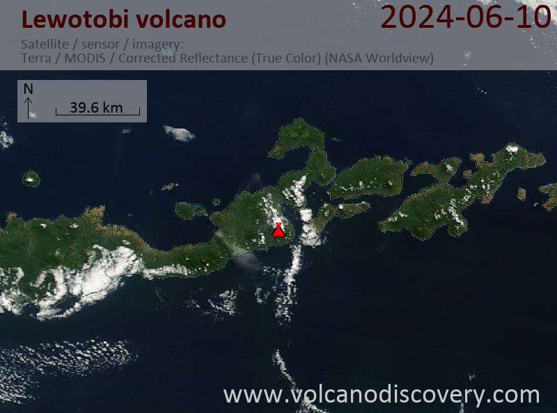 Satellitenbild des Lewotobi Vulkans am 10 Jun 2024