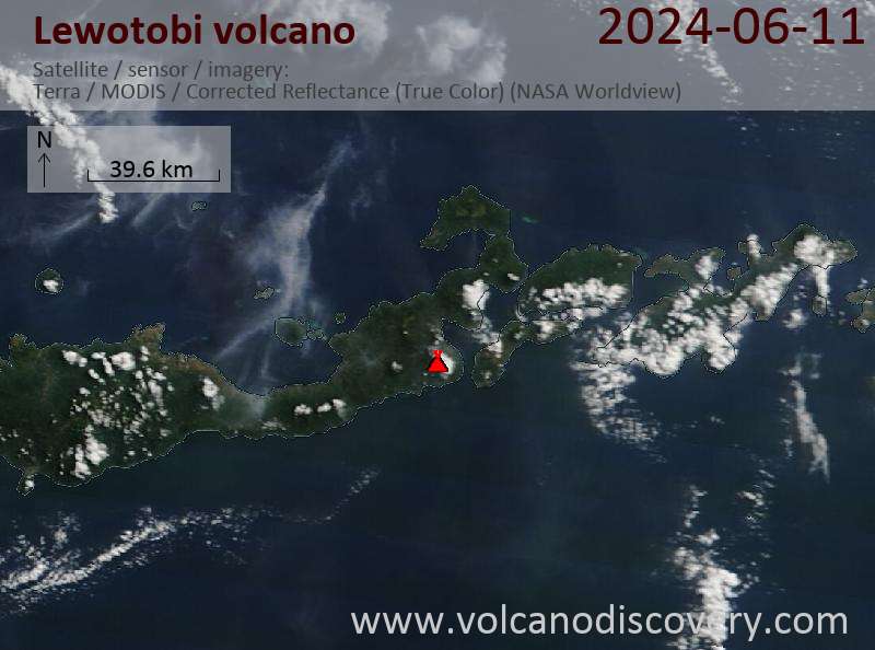 Satellitenbild des Lewotobi Vulkans am 12 Jun 2024