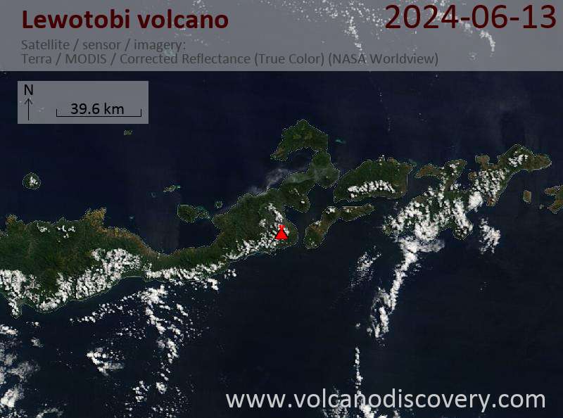Satellitenbild des Lewotobi Vulkans am 13 Jun 2024