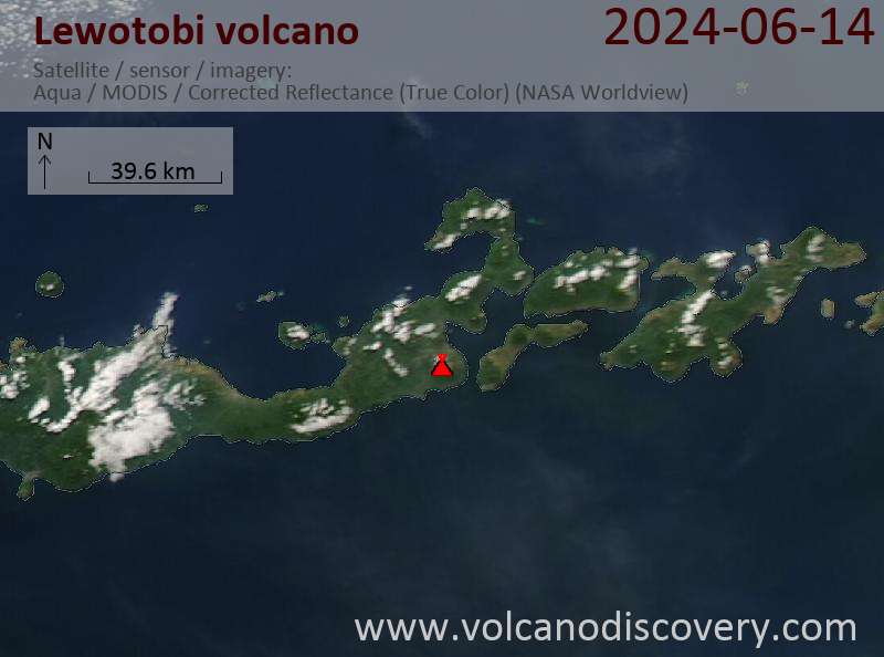 Satellitenbild des Lewotobi Vulkans am 14 Jun 2024