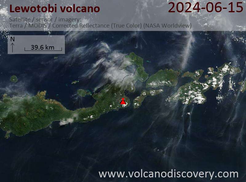 Satellitenbild des Lewotobi Vulkans am 15 Jun 2024