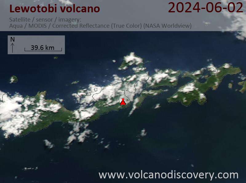 Satellite image of Lewotobi volcano on  2 Jun 2024