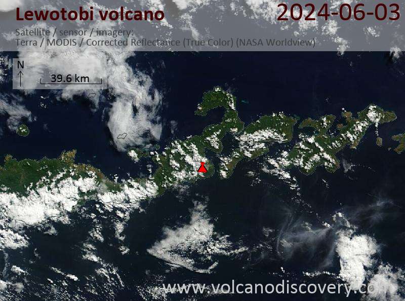 Satellite image of Lewotobi volcano on  3 Jun 2024