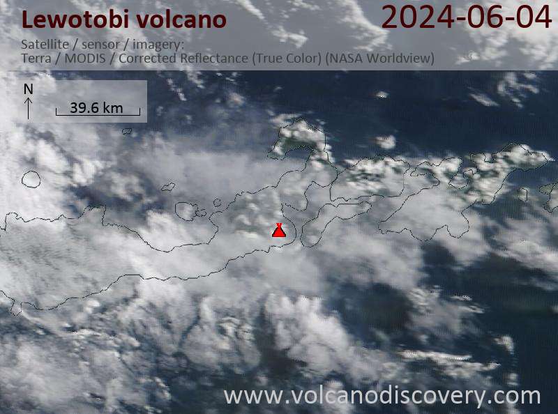 Satellite image of Lewotobi volcano on  4 Jun 2024