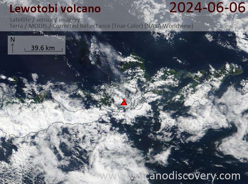Satellite image of Lewotobi volcano on  6 Jun 2024