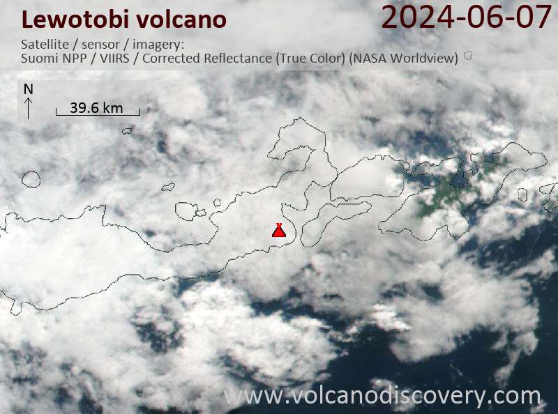 Satellite image of Lewotobi volcano on  7 Jun 2024