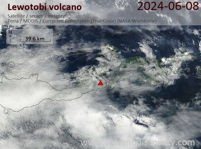 Satellite image of Lewotobi volcano on  8 Jun 2024