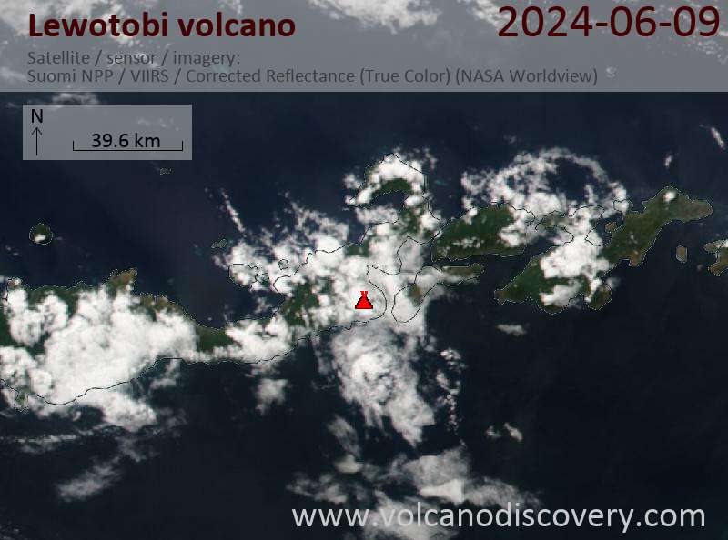 Satellite image of Lewotobi volcano on  9 Jun 2024