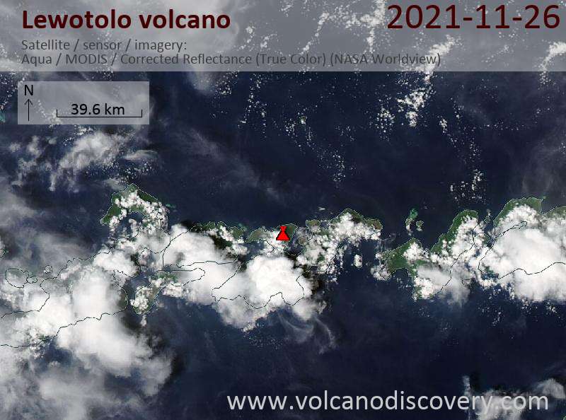 Satellitenbild des Lewotolo Vulkans am 26 Nov 2021