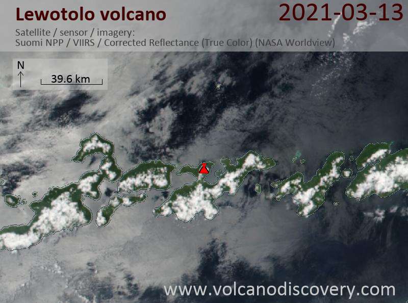 Satellite image of Lewotolo volcano on 14 Mar 2021