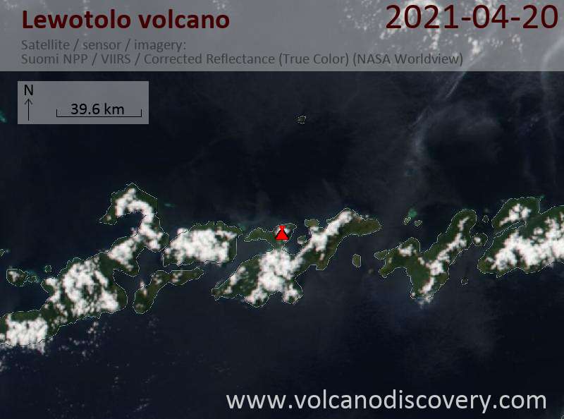 Satellite image of Lewotolo volcano on 20 Apr 2021