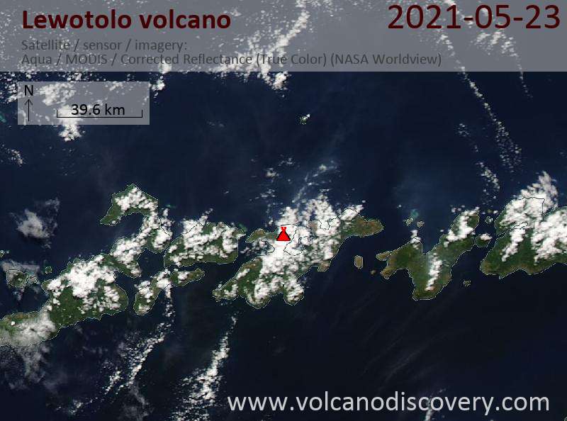 Satellite image of Lewotolo volcano on 23 May 2021