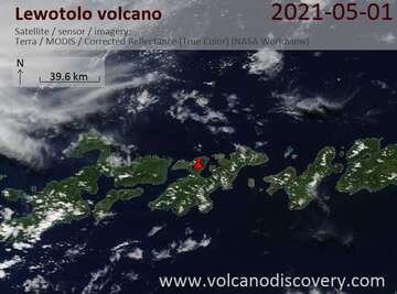 Satellite image of Lewotolo volcano on 2 May 2021