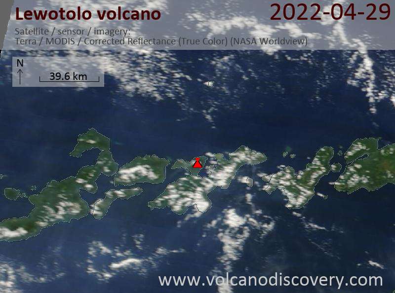 Satellitenbild des Lewotolo Vulkans am 29 Apr 2022