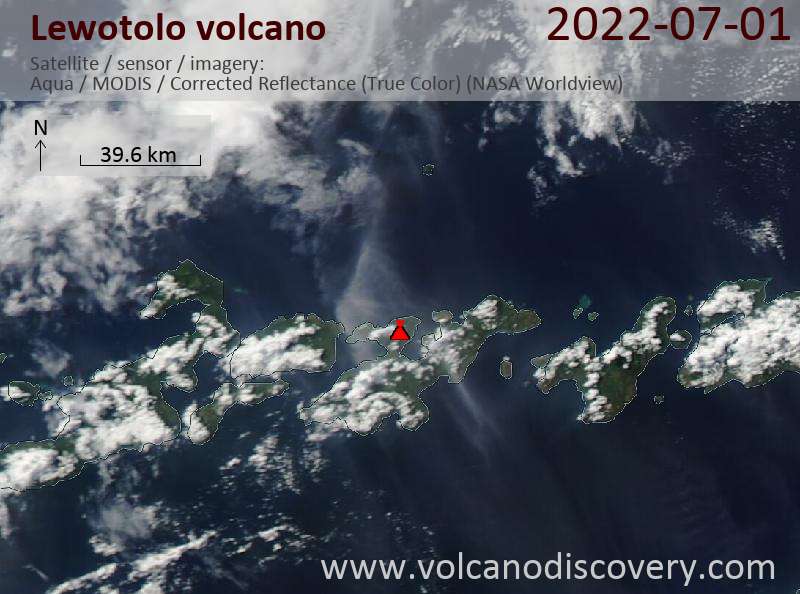 Спутниковое изображение вулкана Lewotolo  1 Jul 2022