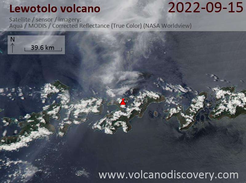 Satellitenbild des Lewotolo Vulkans am 15 Sep 2022