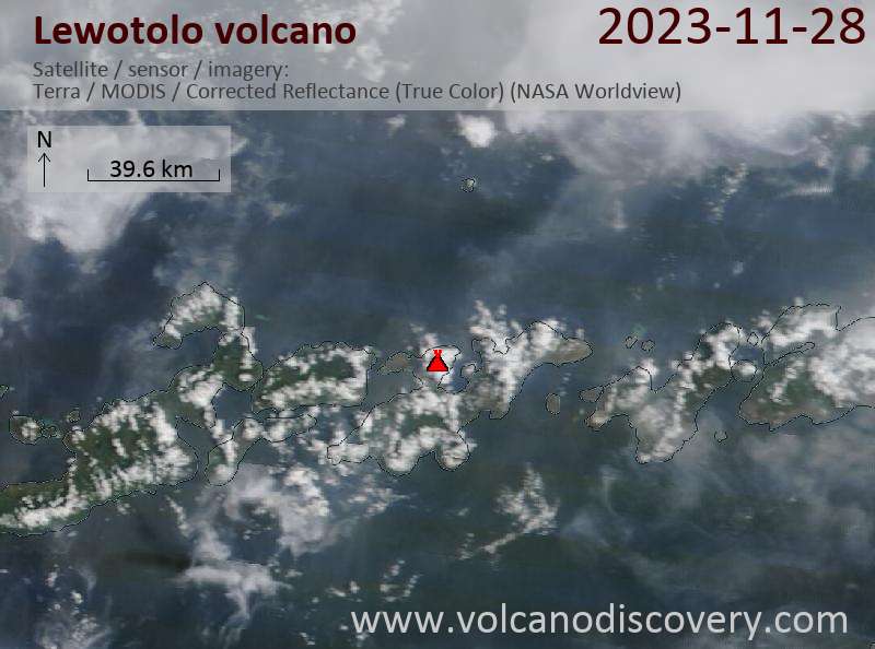 Спутниковое изображение вулкана Lewotolo 28 Nov 2023