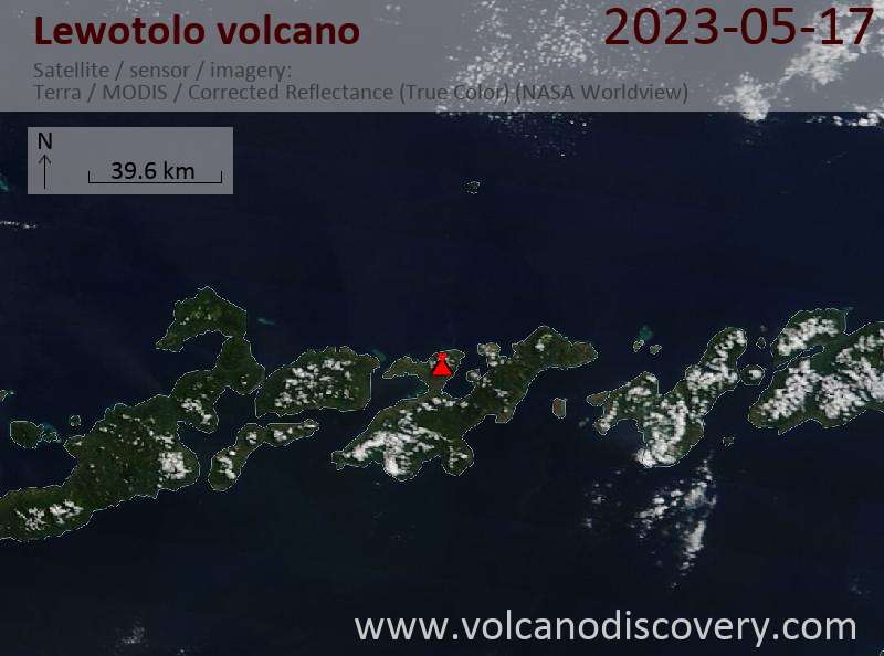 Satellite image of Lewotolo volcano on 17 May 2023