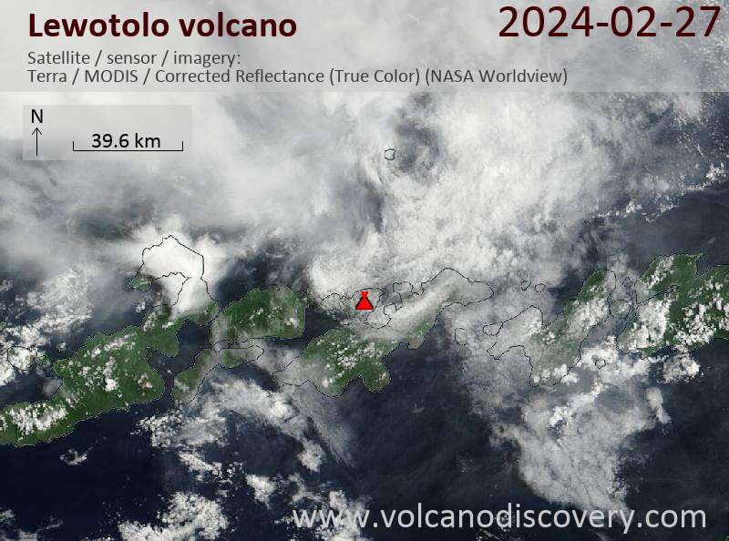 Satellite image of Lewotolo volcano on 27 Feb 2024
