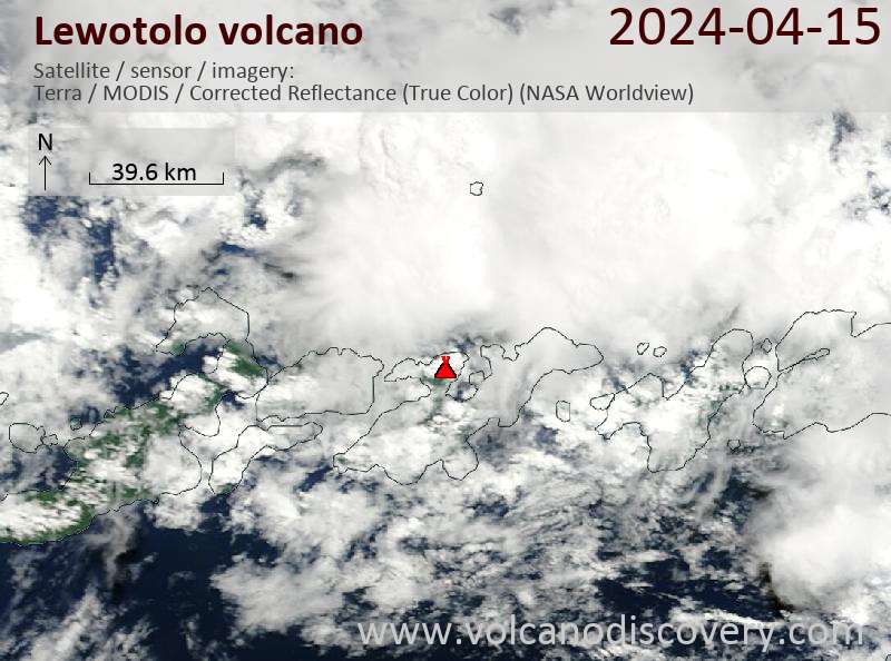 Satellitenbild des Lewotolo Vulkans am 15 Apr 2024