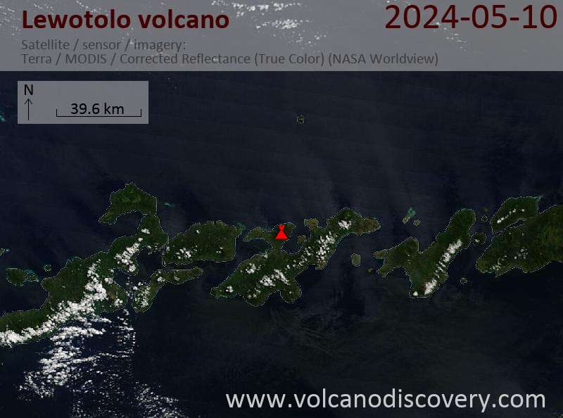Satellitenbild des Lewotolo Vulkans am 10 May 2024