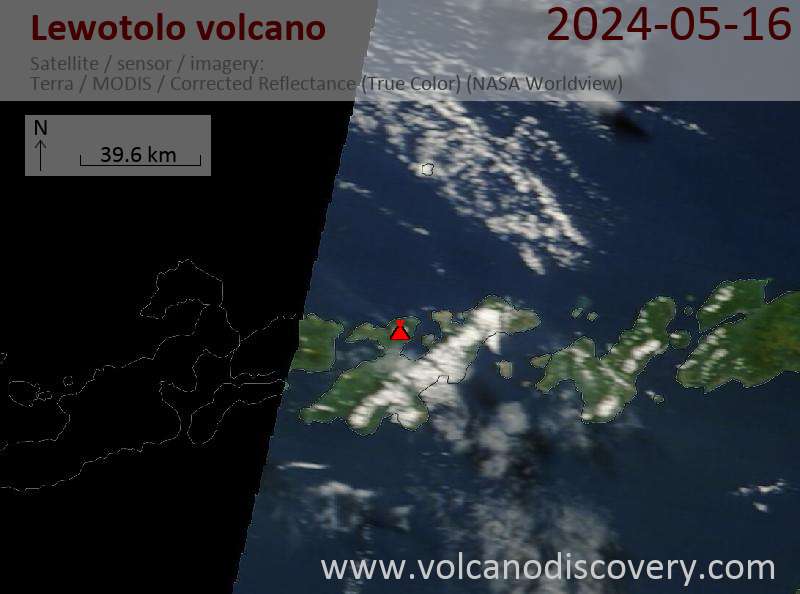 Satellite image of Lewotolo volcano on 16 May 2024