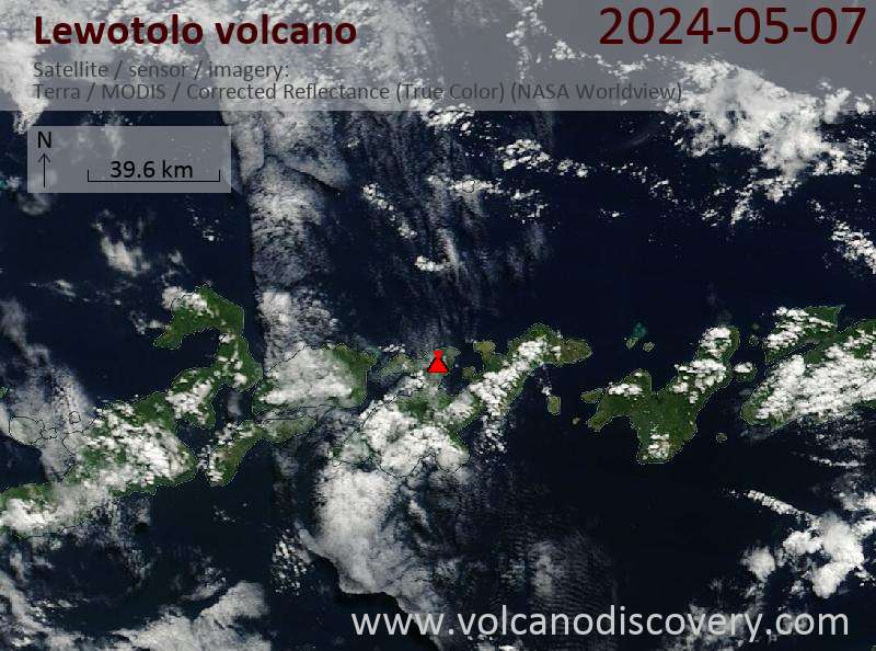 Satellite image of Lewotolo volcano on  7 May 2024