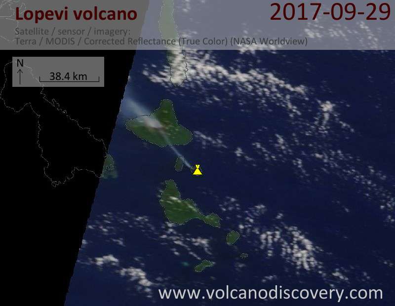 Satellite image of Lopevi volcano on 29 Sep 2017